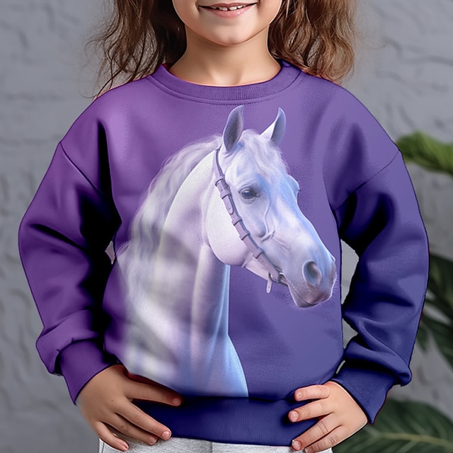  Dívčí 3D Zvíře Kůň Mikina Dlouhý rukáv 3D tisk Podzim Zima Módní Šik ven Rozkošný Polyester Děti 3-12 let Venkovní Ležérní Denní Běžný