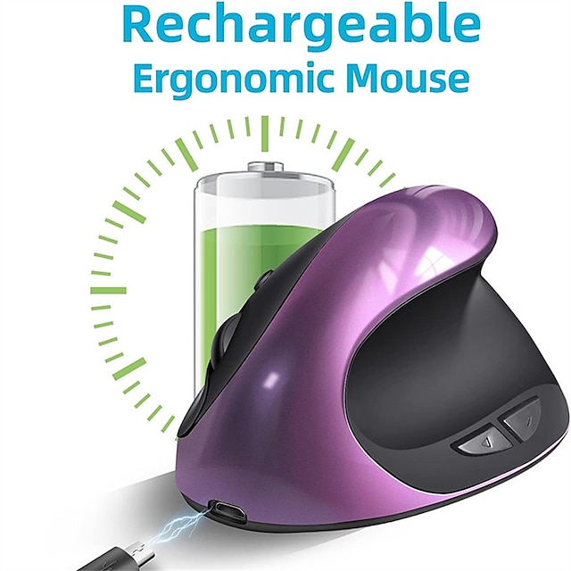  الفئران العمودية القابلة لإعادة الشحن ماوس لاسلكي مريح 2.4 جرام مستقبل USB 1600 نقطة في البوصة قابلة للتعديل 6 أزرار الماوس