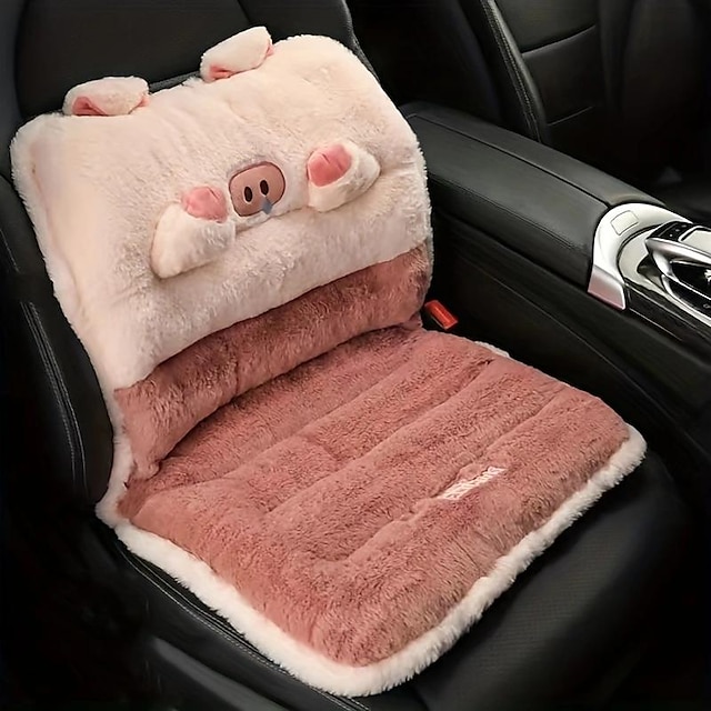  1pc Car Seat Cushion Winter Plush Seat Cushion Universal Car Cushion Winter Car Pig Cartoon Increase Height And Warmth, Home Stool Warm Cushion