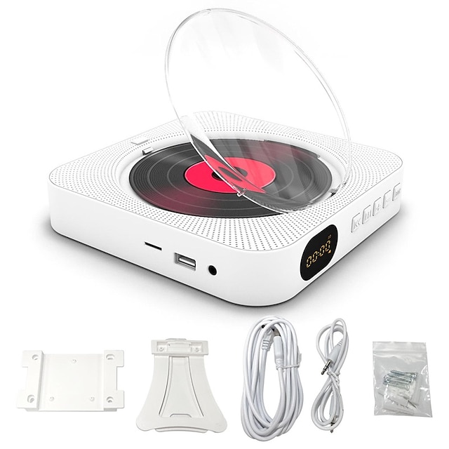  kc-909 bærbar cd-spiller innebygd høyttaler stereo cd-spillere med dobbel 3,5 mm hodetelefonkontakt led-skjerm veggmonterbar cd musikkspiller med ir-fjernkontroll støtter cd/bt/fm/tf-kort/aux