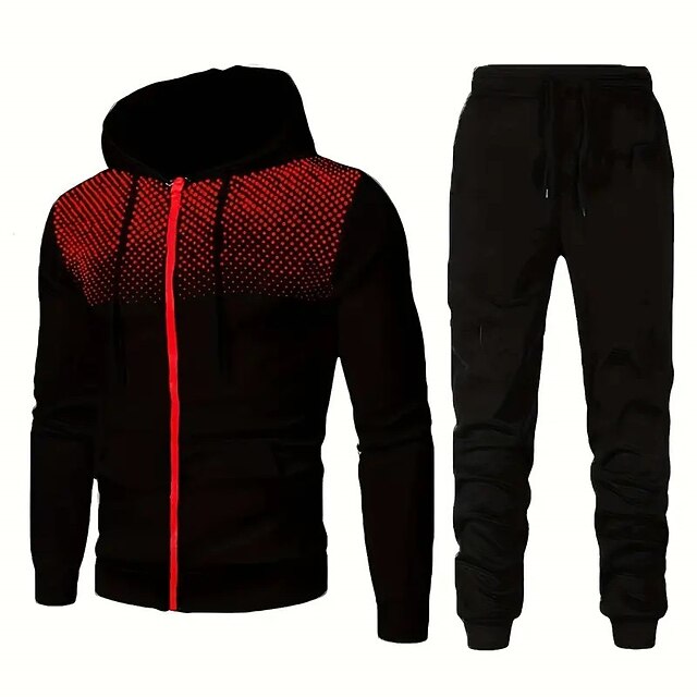 Men's Hoodie Tracksuit Sweatsuit Black White Red Blue Dark Gray