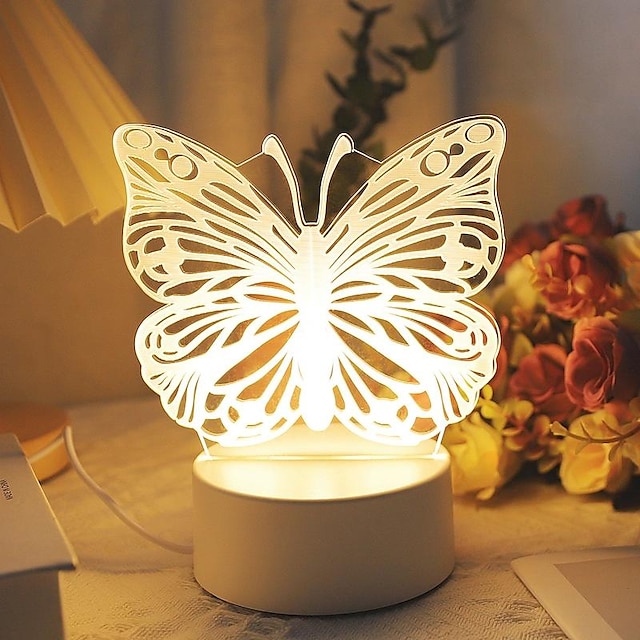  1 stk 3d sommerfugl mini natlampe, moderne bordlampe med touch kontrol til fødselsdag gave værelse boligindretning usb strømforsyning
