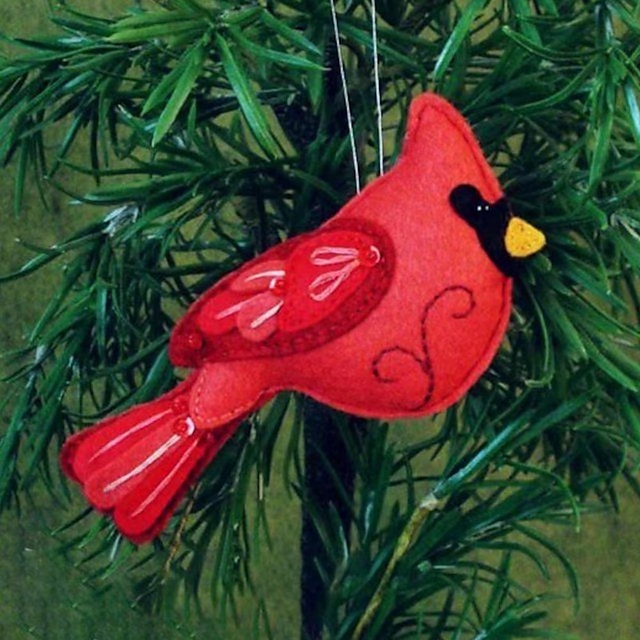  vilten vogelornament, 3d-simulatie vogelgedenkteken handwerk ornamenten handgemaakte pluche boom wanddecoraties rode vogel geschenken hangende ornamenten