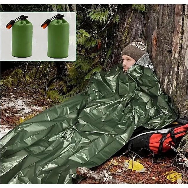  Saco de dormir de emergência leve, saco bivy de sobrevivência, cobertor de emergência, equipamento de sobrevivência para caminhadas ao ar livre e acampamento