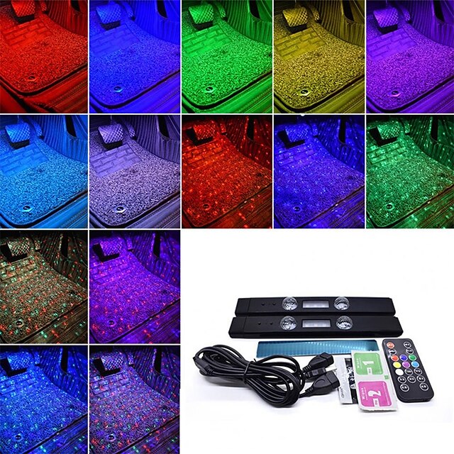  2 in 1 Car Decorative Lamps Strips Ambient Light Music Control Starry ABS Interior Lighting RGB USB Foot Lamp