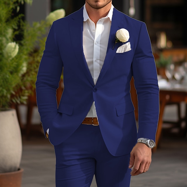  Men's Blazer Business Formal Evening Wedding Party Fashion Casual Spring &  Fall Polyester Plain Pocket Casual / Daily Single Breasted Blazer Black Yellow Sky Blue Dark Blue