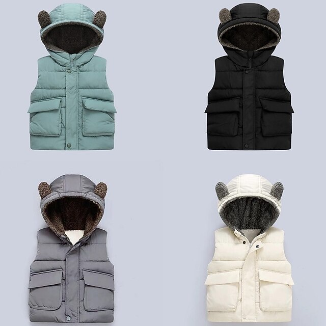  Toddler Boys Puffer Jacket Outerwear Solid Color Sleeveless Coat Outdoor Cool Adorable Daily Black Green Beige Fall Winter 3-7 Years