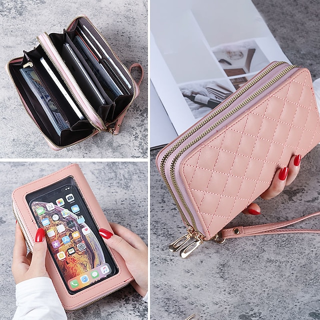  Women's Wallet Credit Card Holder Wallet PU Leather Shopping Daily Zipper Touchscreen Lightweight Durable Solid Color Black Yellow Pink