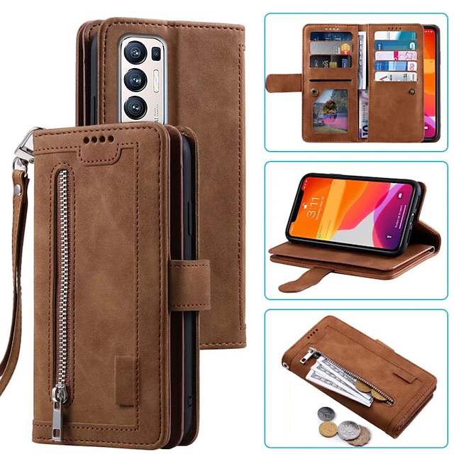  telefon Etui Til Samsung Galaxy Z Fold 5 Z Fold 4 Z Fold 3 Lommebok-kortveske Glidelås Helkroppsbeskyttende med håndleddsstropp Helfarge PU lær