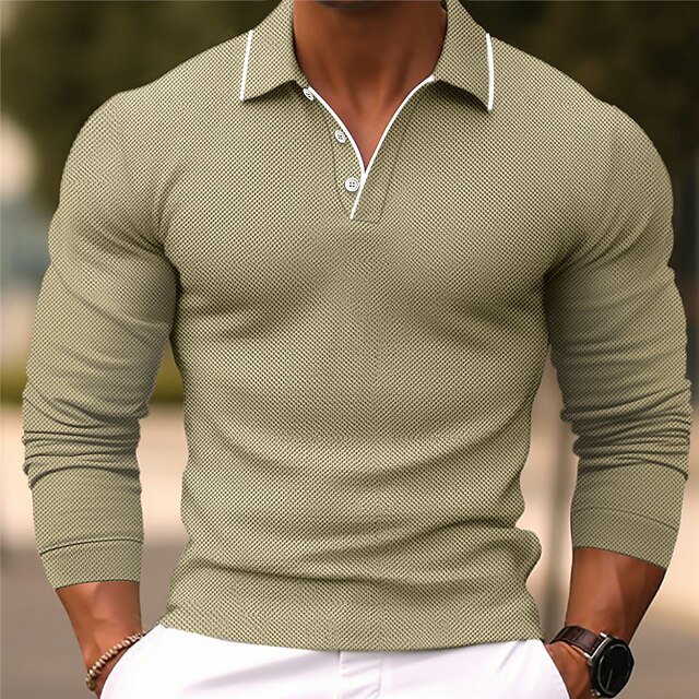  Men's Polo Shirt Golf Shirt Lapel Casual Sports Fashion Basic Long Sleeve Button Plain Regular Fit Spring &  Fall Light Blue Pink Dark Blue Light Green Polo Shirt