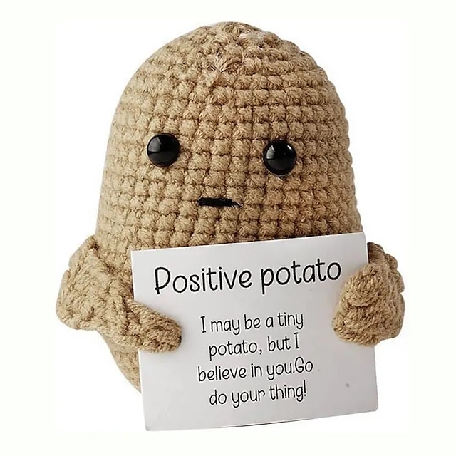  2pcs Funny Positive Potato Cute Wool Knitting Doll, Positive Card Positivity Affirmation Cards Funny Knitted Potato Doll, Creative Small Gift, Holiday Accessory, Birthday Party Supplies