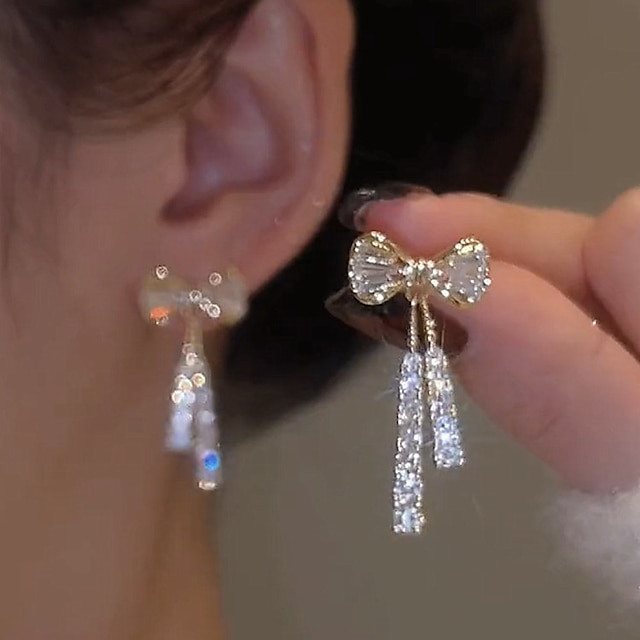  Women's Zircon Drop Earrings Fine Jewelry Classic Bowknot Personalized Stylish Earrings Jewelry Silver For Wedding Party 1 Pair