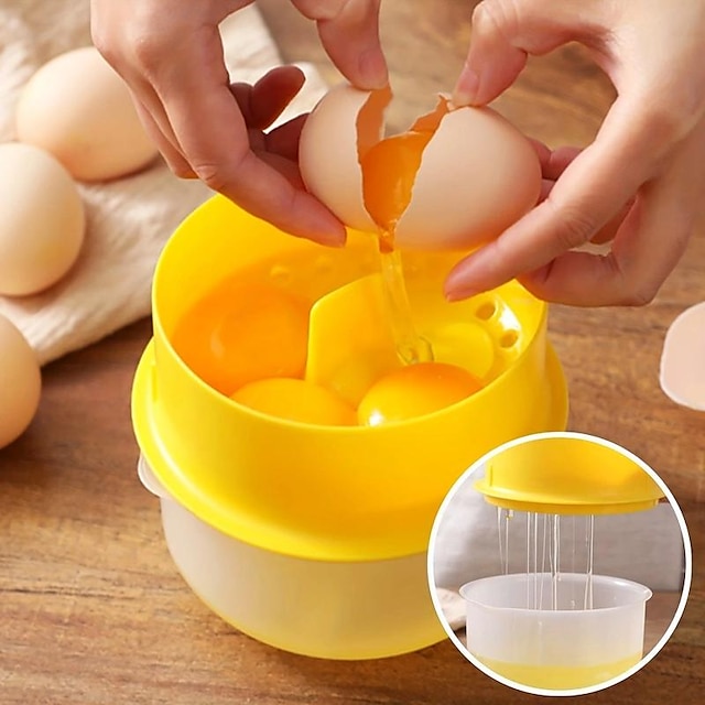  קערת מסננת מפריד חלבון ביצה בקיבולת גדולה, קופסת אחסון כפכפי ביצה נשברת מהירה עם ניקוז, כלי לחילוץ חלבון ביצה נייד לאפיית עוגת מטבח