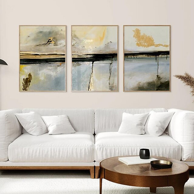  conjunto de pintura a óleo abstrata sem moldura de 3 galeria moderna e minimalista arte de parede paisagem sala de estar quarto cozinha decoração