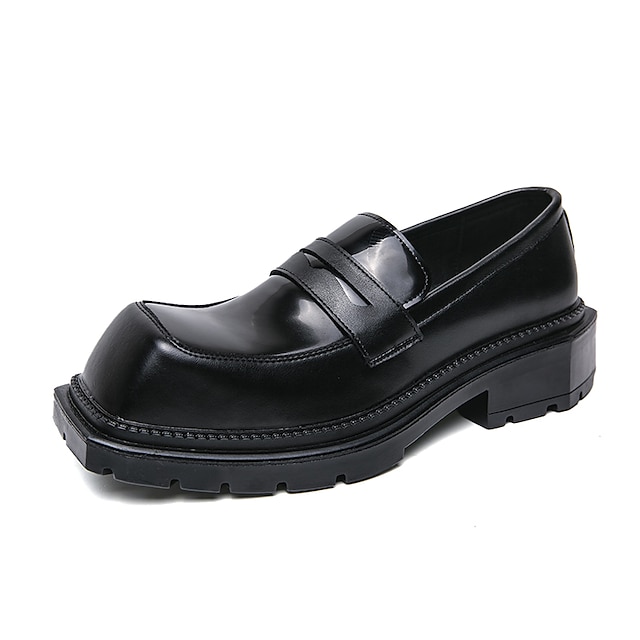  Men's Loafers & Slip-Ons Dress Shoes Platform Loafers Lug Sole Business Party & Evening PU Slip Resistant Loafer Black Spring Fall