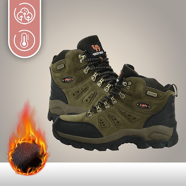  Men's Mountaineer Shoes Hiking Boots Windproof Shock Absorption Breathable Comfortable Hiking Climbing Round Toe EVA Rubber Cowhide Summer Fall Army Green Coffee Grey