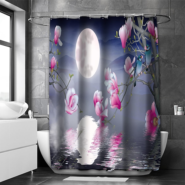  Duschvorhang mit Haken, Badezimmer-Dekor, wasserdichtes Stoff-Duschvorhang-Set mit 12 Kunststoff-Haken