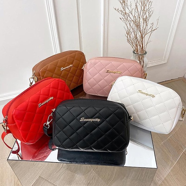  Women's Handbag Crossbody Bag PU Leather Office Daily Adjustable Durable Light Brown Black White