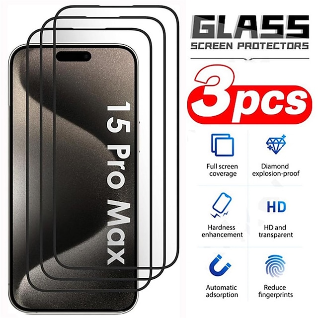  3 ед. Защитная пленка Назначение Apple iPhone 15 Pro Max Plus 14 13 12 11 X XR XS 8 7 Закаленное стекло Уровень защиты 9H Анти-пузыри Против отпечатков пальцев HD Совместимость с 3D Touch