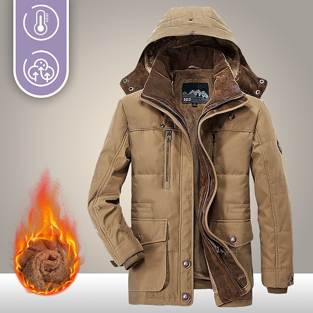 Men's Parka Jacket Hiking Windbreaker Hiking Fleece Jacket Winter