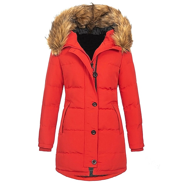 Women's Parka Thicken Puffer Jacket Fleece Winter Coat with Fur Collar
