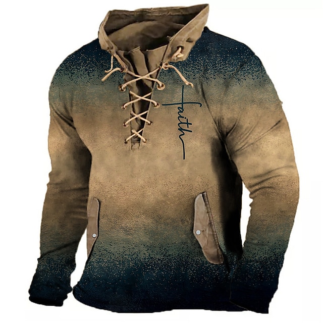  Faith Mens Graphic Hoodie Prints Cross Daily Classic Casual 3D Sweatshirt Pullover Holiday Going Out Streetwear Sweatshirts Blue Brown Green Stand Lace Up Grey
