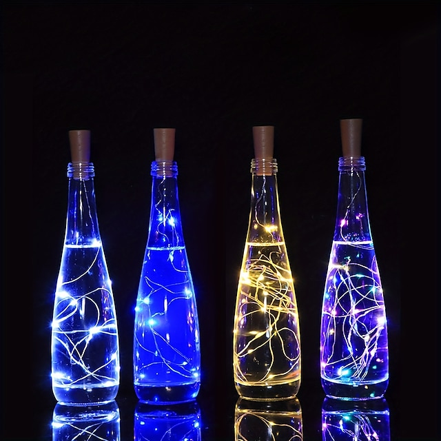  1/2/6/10 יחידות אורות מחרוזת בקבוק יין 2 מטר 20 לד עם פקק לבן חם לבן רב צבע אדום כחול עמיד למים סוללות קישוט חתונה לחג המולד