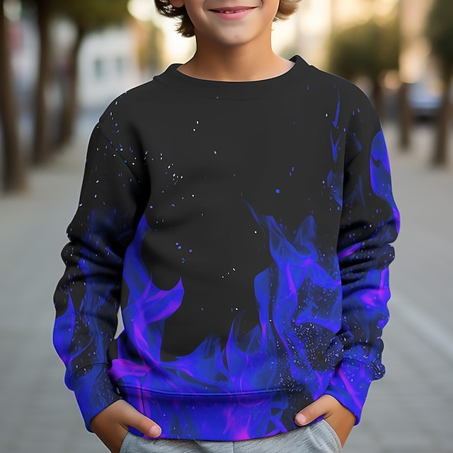  Dla chłopców 3D ogień Bluzy Pullover Długi rękaw Druk 3D Jesień Zima Moda Moda miejska Nowoczesne Poliester Dzieci 3-12 lat Na zewnątrz Codzienny Regularny