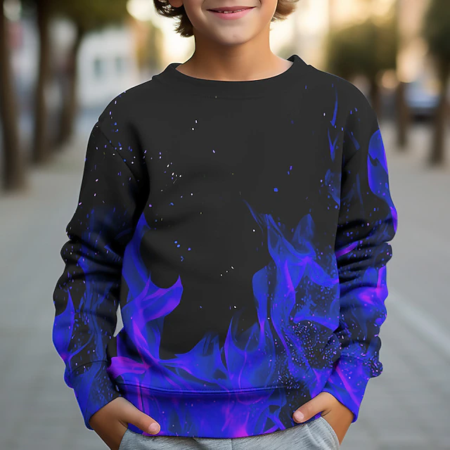 Boys' 3D Fire Sweatshirt Pullover Long Sleeve 3D Print Fall Winter Fashion Streetwear Cool Kids 3-12 Years Outdoor Casual Daily Regular Fit 11