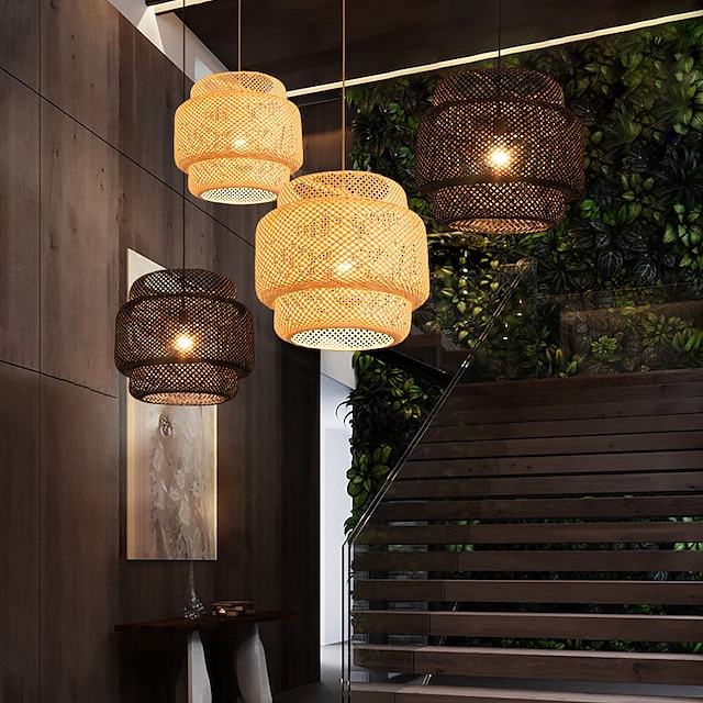  Lámparas de bambú lámpara colgante de mimbre boho lámpara de techo lámpara colgante tejida creativa lámpara colgante de techo hecha a mano pantallas para dormitorio cocina vestíbulo pasillo 110-240v