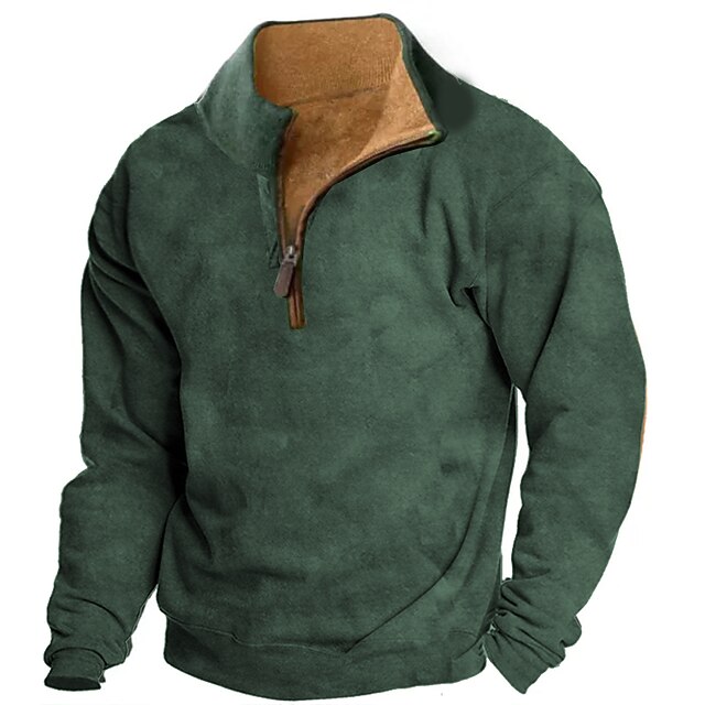 Men's Sweatshirt Zip Sweatshirt Green Half Zip Color Block Patchwork Sports & Outdoor Daily Holiday Polyester Streetwear Basic Casual Spring &  Fall Clothing Apparel Hoodies Sweatshirts  Long Sleeve2