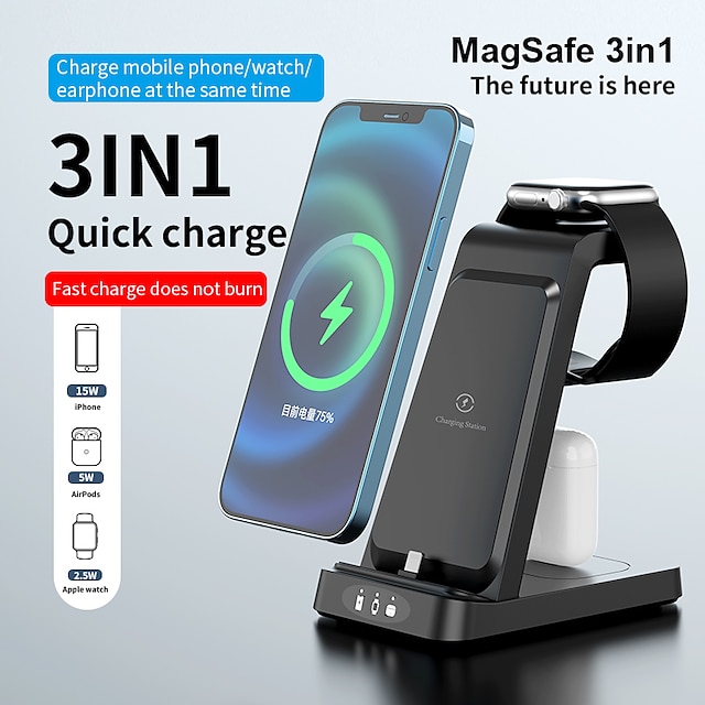 15W 3 in 1 Wireless Charger Stand Pad For iPhone 14 13 12 11 Apple Watch Fast Charging Dock Station for Airpods Pro iWatch 7 6