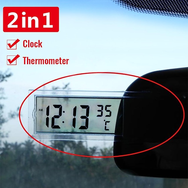  starfire 2 in 1 auto-autoklok lcd digitale thermometer sucker-type klok transparant met 1 ag10 knoopcel