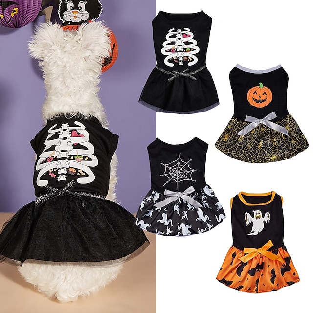  Halloween Pumpkin Skeleton Witch Spider Cosplay Dog Dress Costume