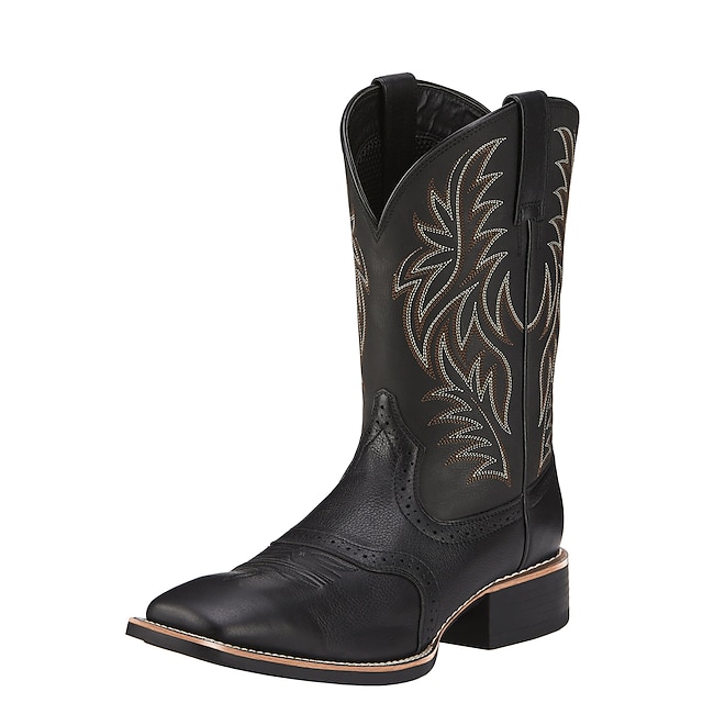  Men's Two-Tone Faux Leather Western Cowboy Boots – Classic Embroidered Design, Durable Construction, Perfect for Riding, Outdoor, and Casual Wear