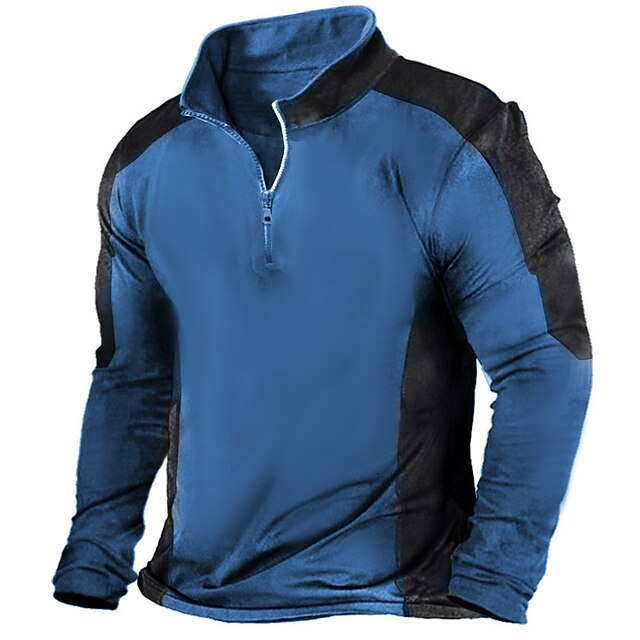 Men's T Shirt Tee Top Long Sleeve Shirt Long Sleeve Quarter Zip Summer Color Block Fashion Designer Basic Patchwork Vacation Street Going out Blue Brown Green Top Tee for Men4