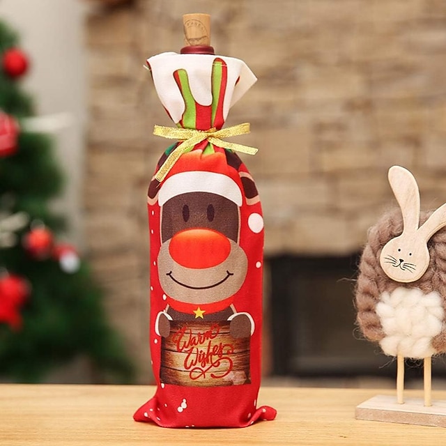  Funda navideña para botella de vino, decoraciones tejidas de algodón, funda para botella de vino, mano de obra fina, Navidad tejida