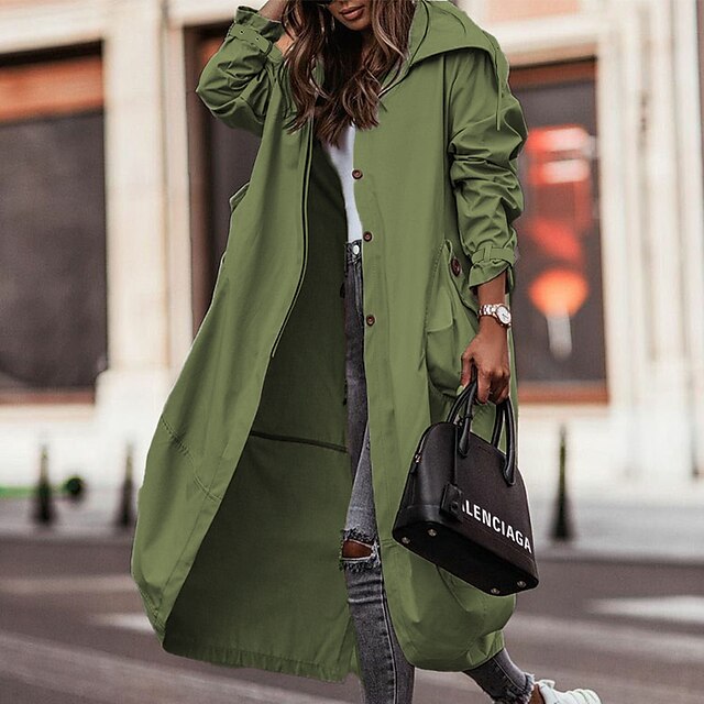  Women's Trench Coat Work Irregular Hem Comfortable Solid Color Loose Fit Fashion Outerwear Spring Long Sleeve ArmyGreen S