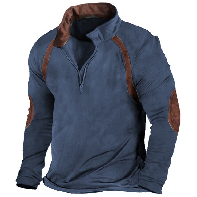 Men's Zip Sweatshirt Tactical Navy Blue Brown Green Gray Standing ...