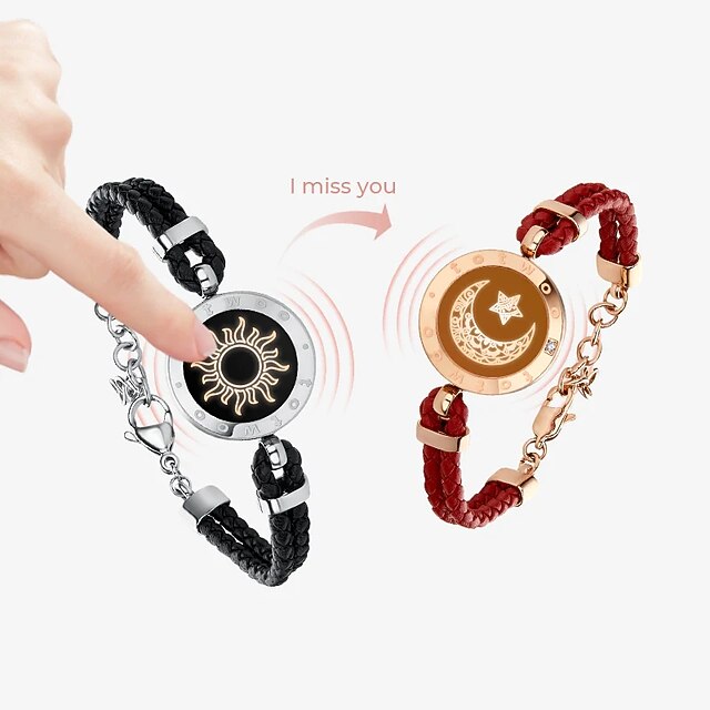 Sun&Moon Smart Bracelet Touch Couple Bracelets with Braided Leather