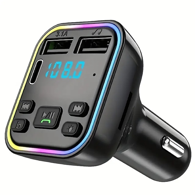  BT Car Kit FM-Transmitter PD Typ-C Dual USB 3.1a Schnellladegerät buntes Umgebungslicht Audioempfänger Freisprecheinrichtung MP3 kabelloser Auto-MP3-Player