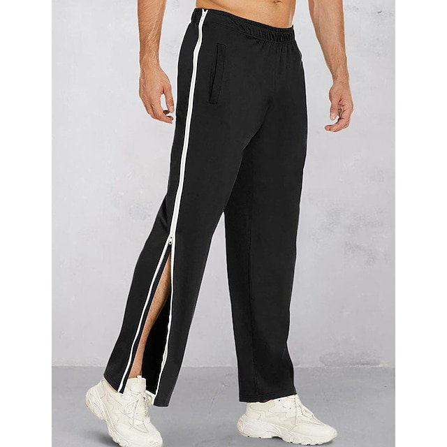  男性用 スウェットパンツ ジョガー 引き裂くパンツ ズボン ストレートレッグスウェットパンツ ジッパー ドローストリング 弾性ウエスト カラーブロック 履き心地よい 高通気性 カジュアル 日常 祝日 スポーツ ファッション ブラック ブルー マイクロエラスティック