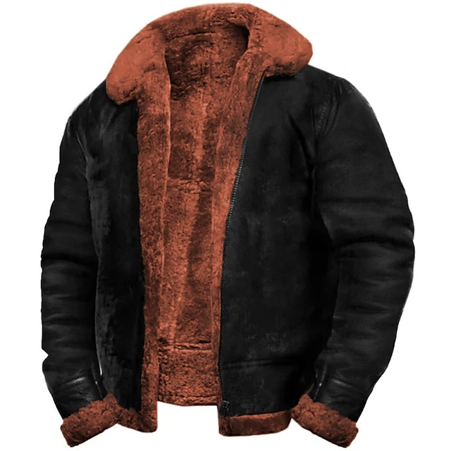  Men's Winter Coat Fleece Jacket Sherpa Warm Windbreaker Outdoor Daily Wear Winter Fur Trim Fashion Streetwear Plain Lapel Faux Fur Short Black Brown Gray Jacket