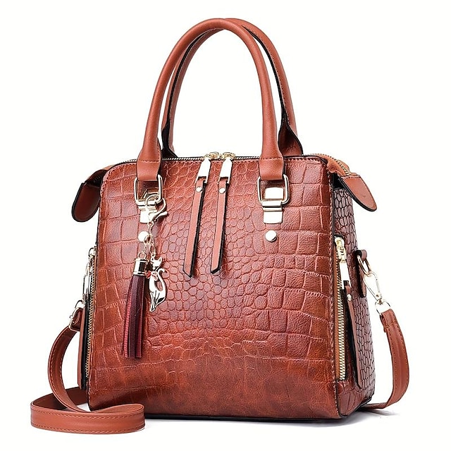  Women's Handbag Crossbody Bag PU Leather Office Shopping Daily Zipper Adjustable Large Capacity Durable Crocodile Dark Brown Black Red