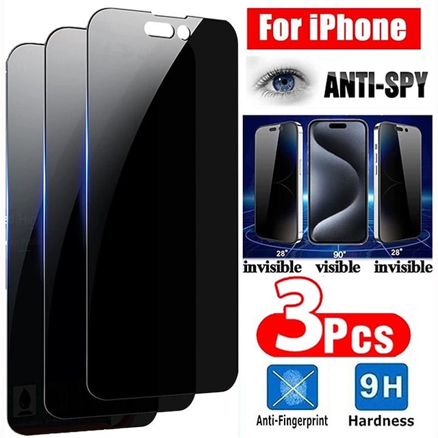  3 stk Skærmbeskytter Til Apple iPhone 15 Pro Max 14 Plus 13 12 11 Pro Max Hærdet Glas Anti-Spion privatlivsbeskytter 9H hårdhed Anti-bobler Anti-fingeraftryk 3D touch-kompatibel