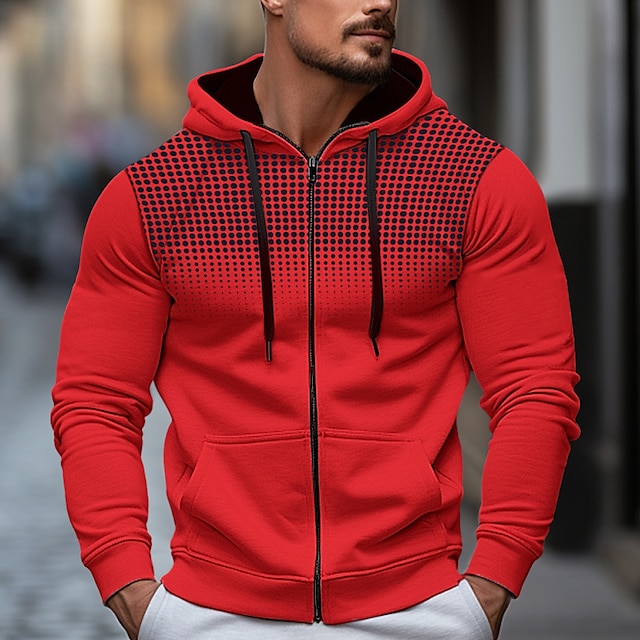Men's Hoodie Full Zip Hoodie Black White Red Blue Dark Gray Hooded