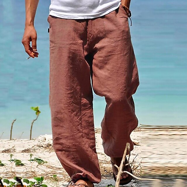 Men's Linen Pants Trousers Chinos Elastic Drawstring Design