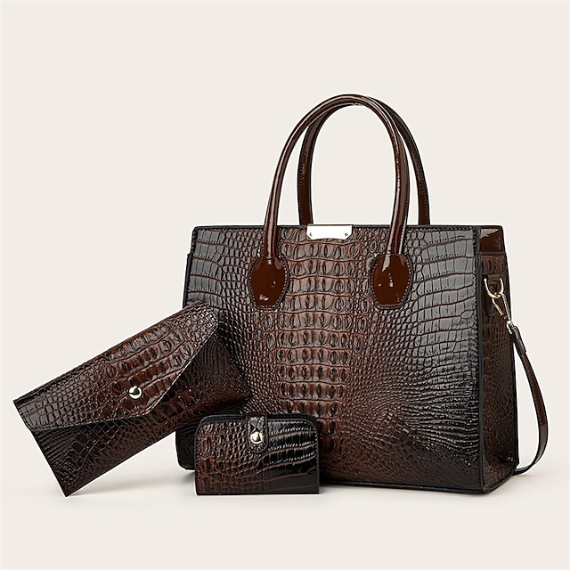  Women's Handbag Bag Set Shoulder Bag PU Leather Office Holiday Zipper Large Capacity Waterproof Durable Solid Color Light Brown Black Beige