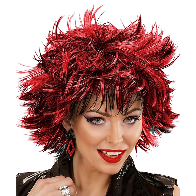  Peruca fumegante preto-vermelho para perucas de festa de cosplay de Halloween