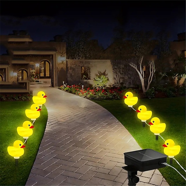  cartoon op zonne-energie kleine gele eend lamp string buitentuin binnenplaats grondlamp vakantie feestdecoratie licht 1pc